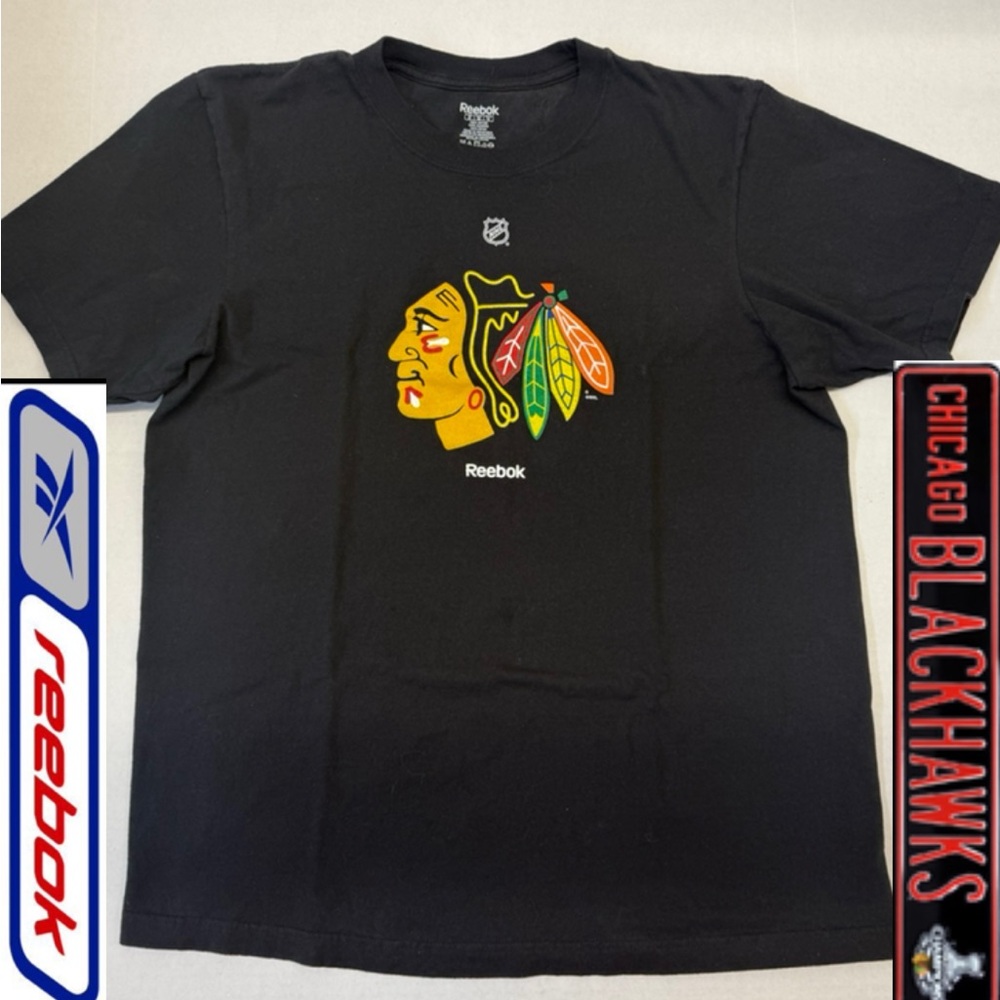 Reebok Black Tee with Chicago Blackhawks Emblem